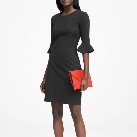 BANANA REPUBLIC Black Ponte Flutter Sleeve Sheath Dress - Picture 1 of 8